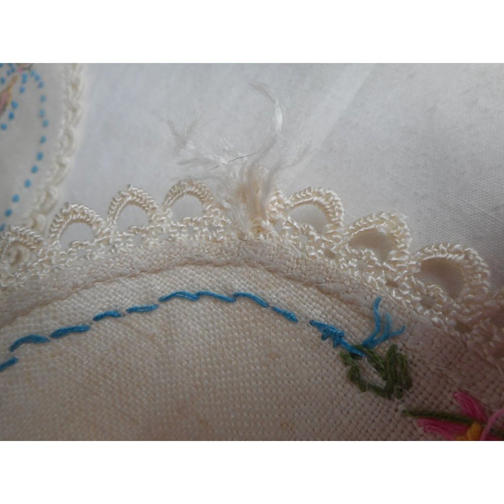 Set 2 Vintage blue pink Floral handmade embroidered Dresser scarf runner doily - Picture 4 of 5